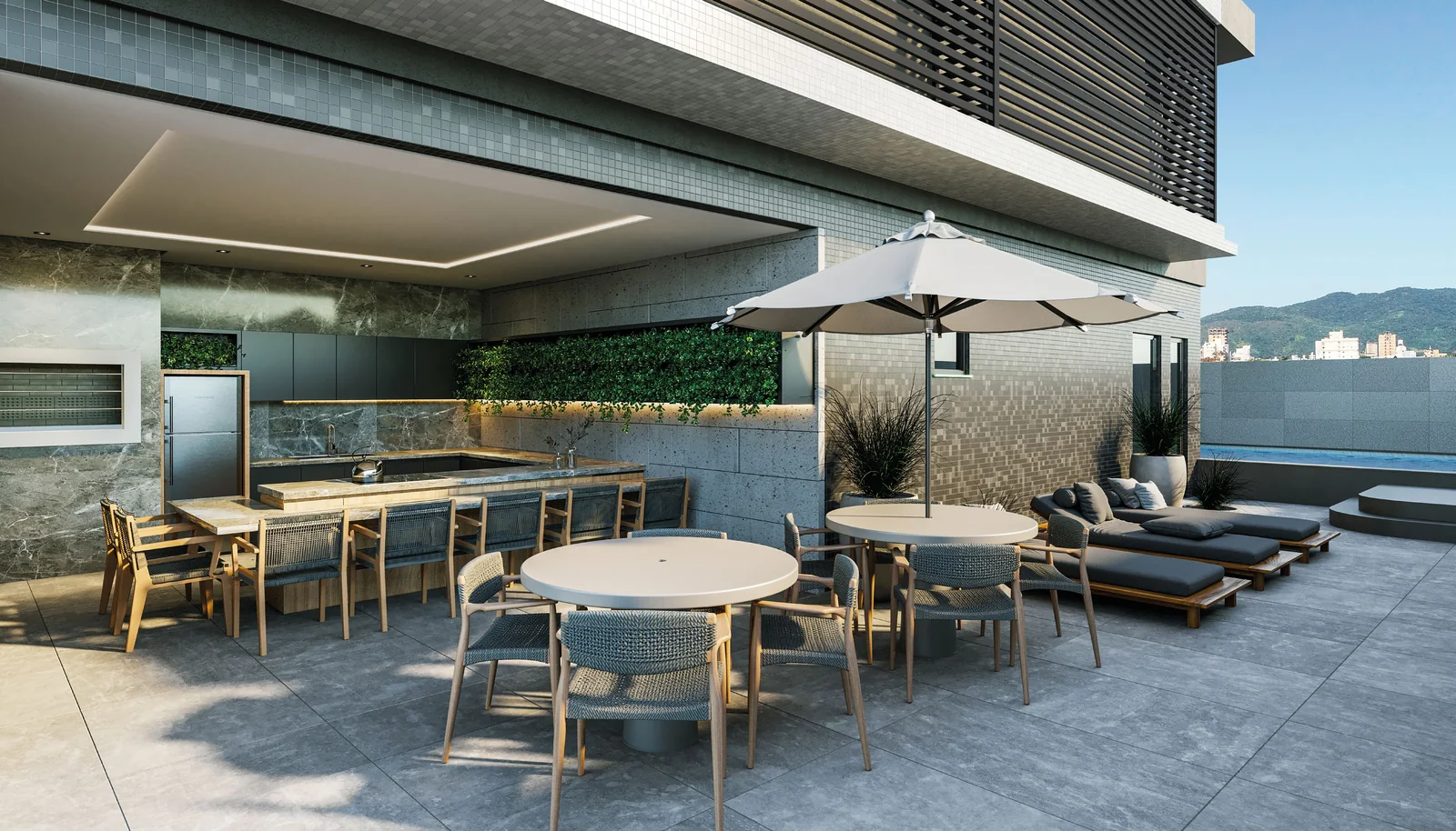 Espaço gourmet próximo à piscina